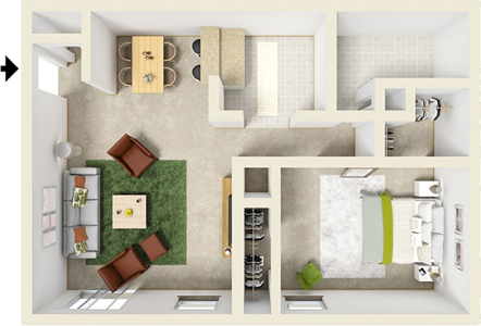 One Bedroom / One Bath - 718 Sq. Ft.*